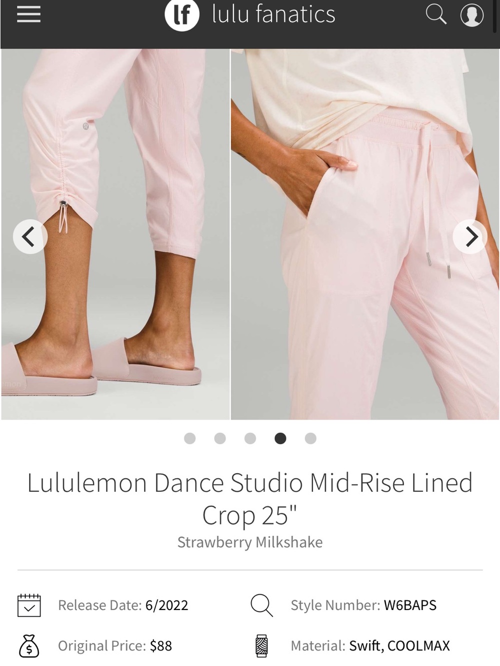 Lululemon Dance Studio MR crop Strawberry Milkshake sz 8